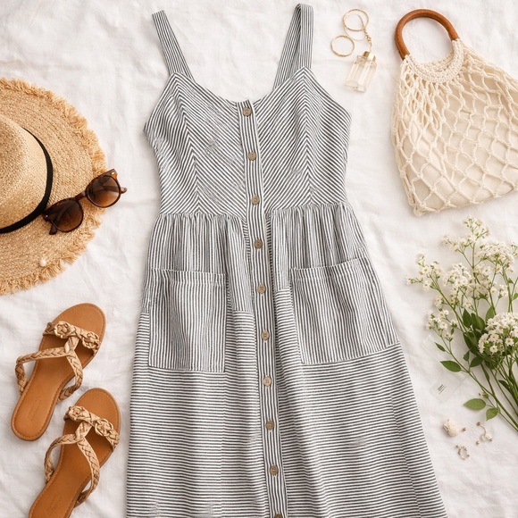 Hailey&Co Striped Black White Button Dress - Picture 2 of 10